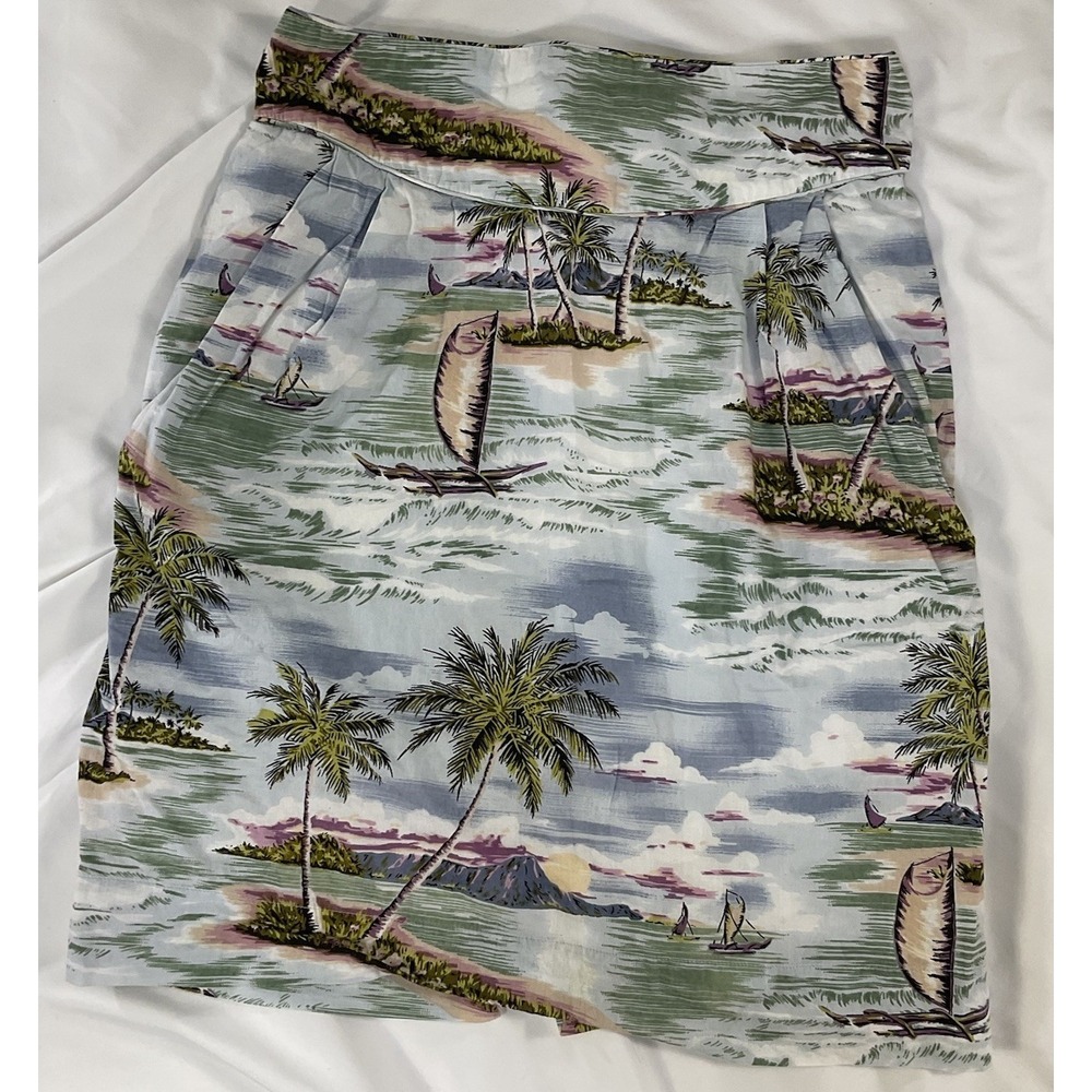 Emily & Fin Skirt Tropical Palm Trees 100% Cotton Skirt SZ S Casual Vacation 378